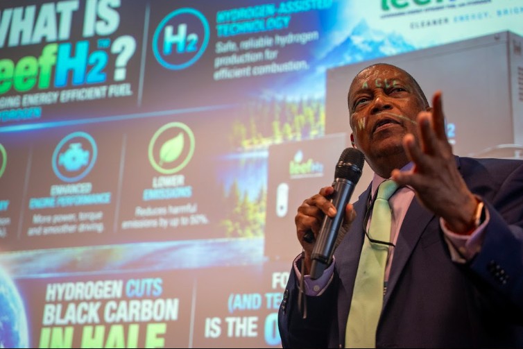 Speaker presenting clean energy technology